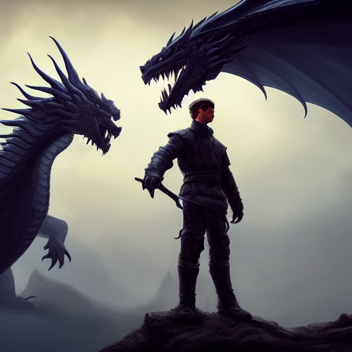 Cole stands over the dragon, his sword pointed at its neck, as the defeated creature looks up at him with eyes filled with pain and regret.